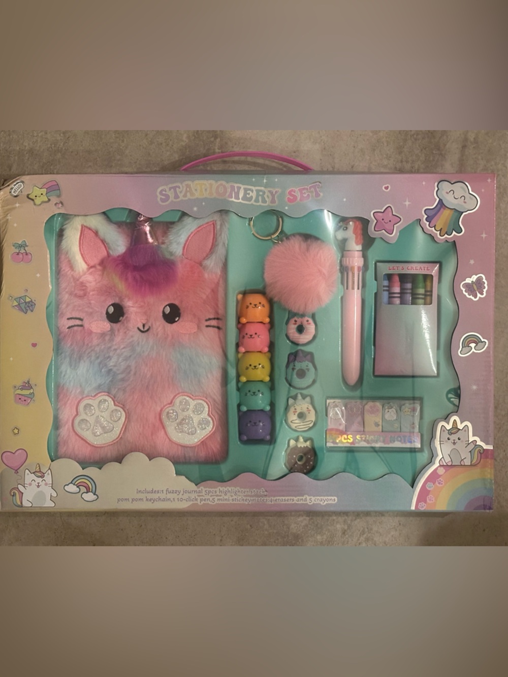 Plush Rainbow Kitty Journal Set with Pom Keychain